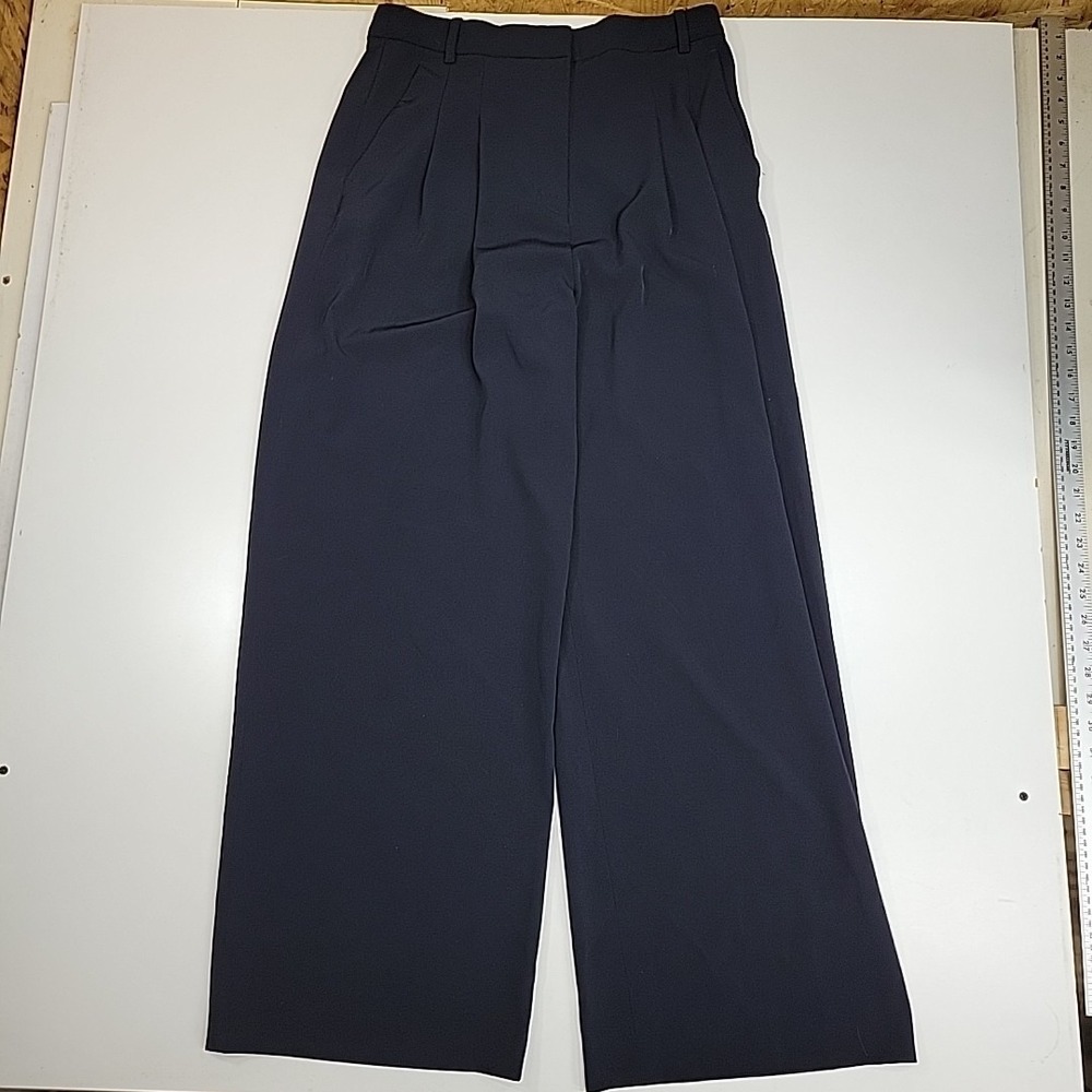 H&M Women's Wide Leg Pants Navy Blue Pleated High Rise Dress Slacks 8 Wide‎ Leg